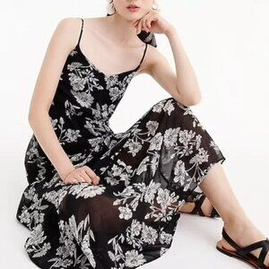 J. Crew Women's 6 Black & White Chiffon Floral Tiered Maxi Dress Wedding Summer